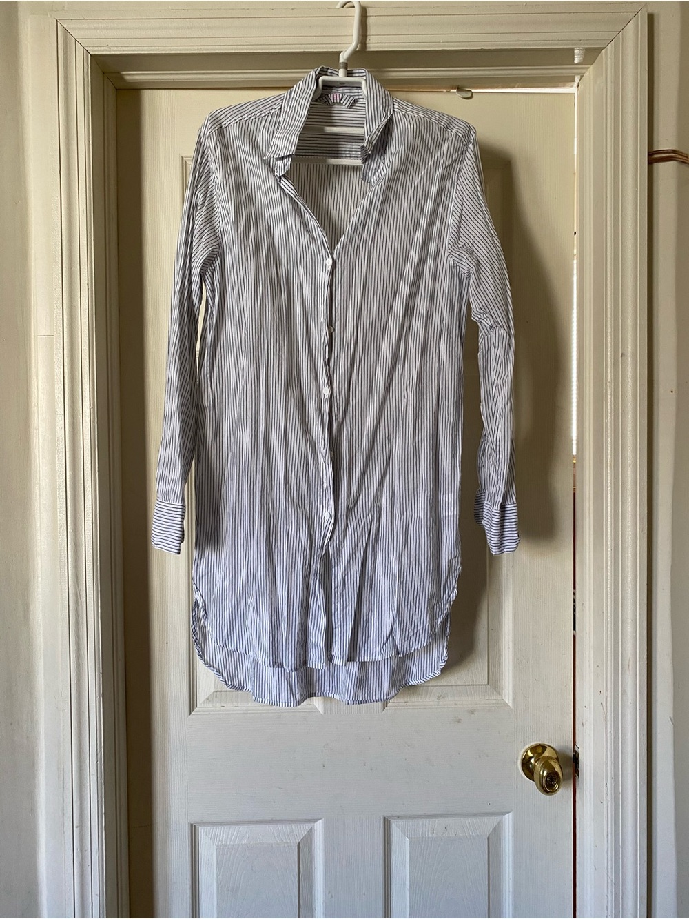 Commando Longline Stripe Button-Up Shirt - Blue/White